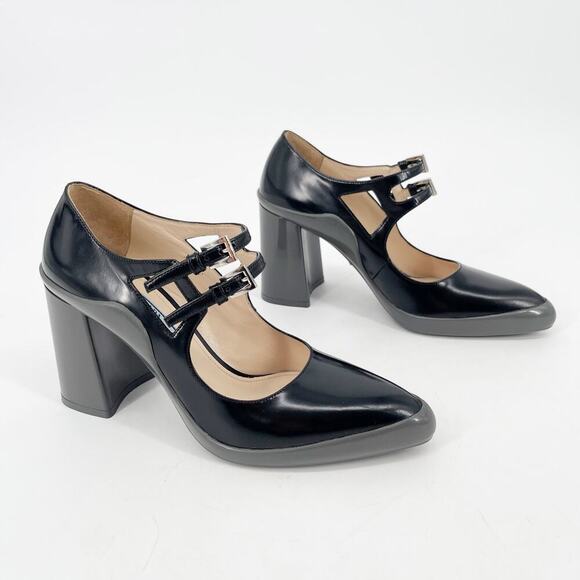 Prada Fall 2015 Runway Black Leather Gray Rubber Mary Jane Block Heel size IT 37 - Picture 2 of 13